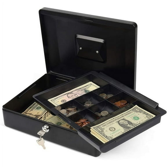 CARL Bill Tray Steel Security Cash Box - Steel - Black - 4" Height x 9" Width