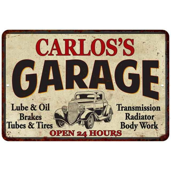 CARLOS'S Garage Man Cave Metal Sign Decor 8x12 108120014084