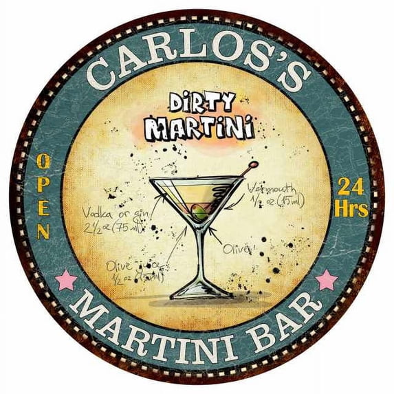 CARLOS'S Martini Bar 14" Round Metal Sign Kitchen Wall Decor 100140001290