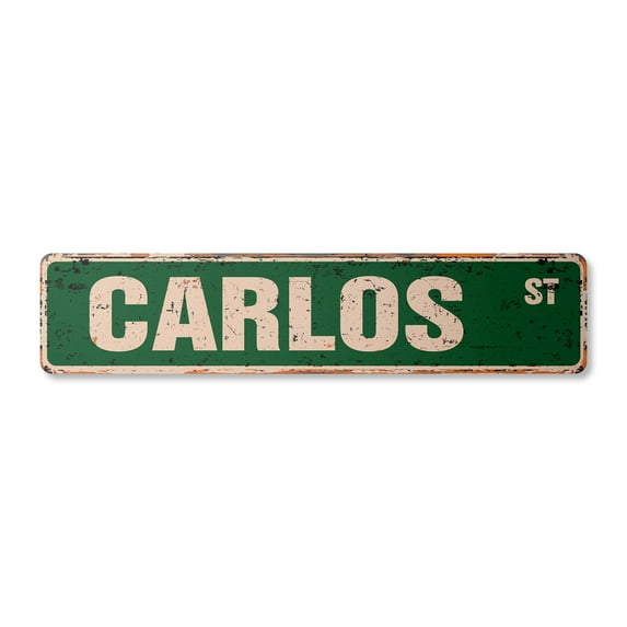 CARLOS Vintage Plastic Street Sign Childrens Name Room Sign | Indoor/Outdoor | 18" Wide