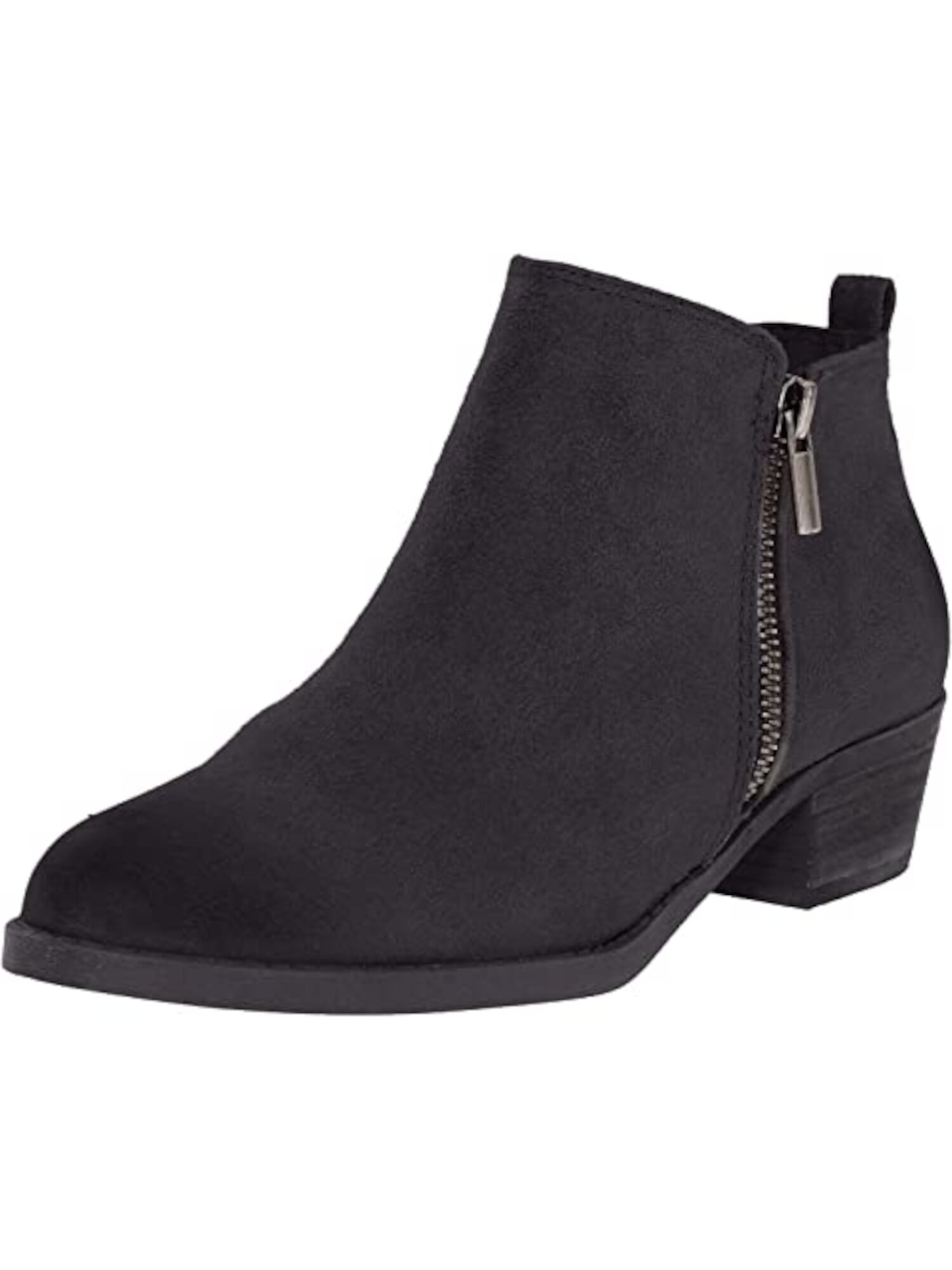 SUGAR Womens Black Zipper Accent Lace Ollie Almond Toe Block Heel Boots Shoes M
