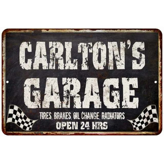 CARLTON'S Garage Black Grunge Sign 8 x 12 High Gloss Metal 208120005377