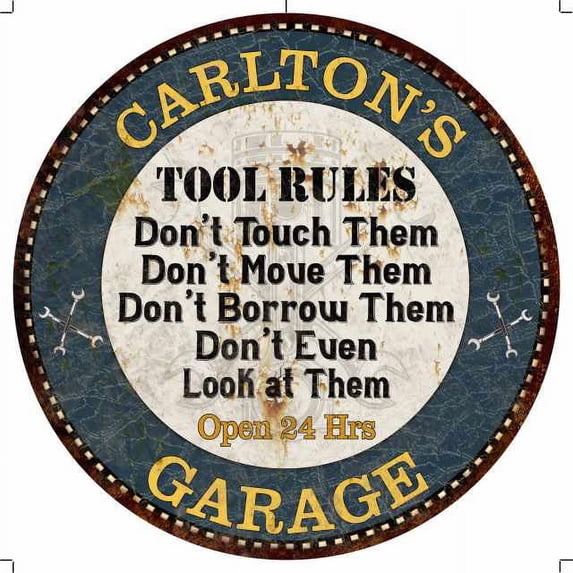 CARLTON'S Garage Rules 12" Round Metal Sign Garage Wall Décor 100140015378