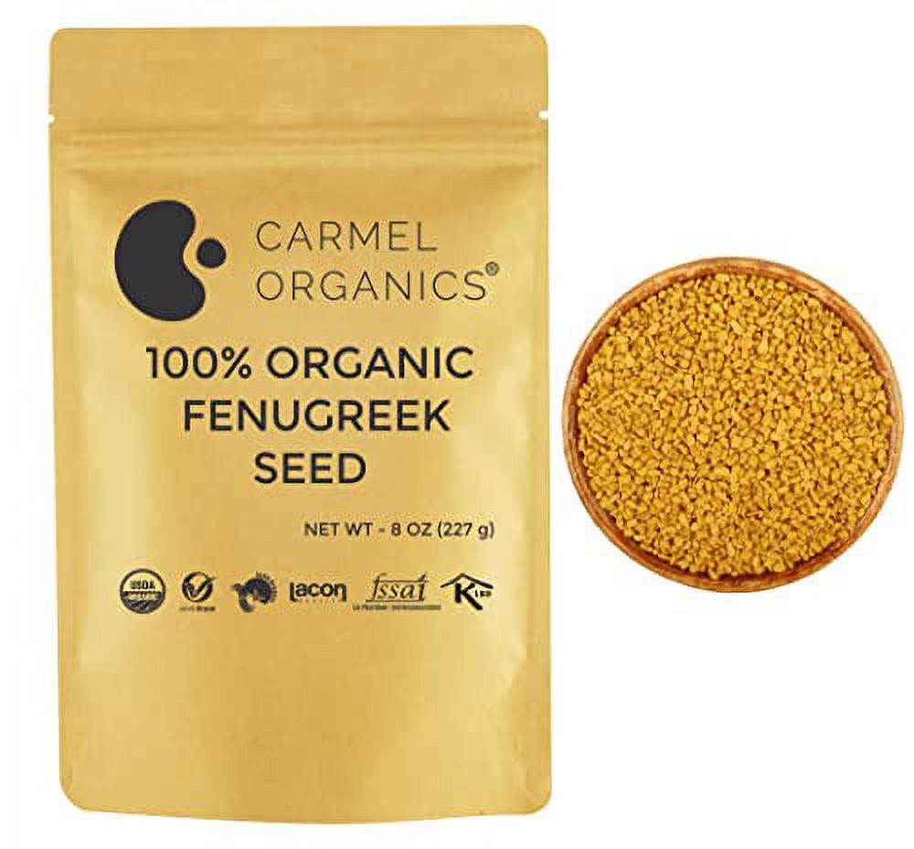 CARMEL ORGANICS Fenugreek Methi Seeds (Whole, 8 Ounce or 0.5 Lbs)(Pack of 1) USDA Certified