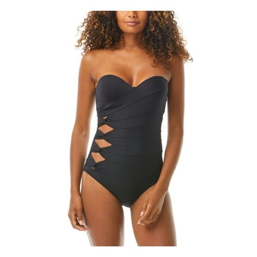 CARMEN MARC VALVO SWIMWEAR Women's Black Stretch Lined Cutout Moderate Coverage Sweetheart Molded Cup One Piece Swimsuit 6