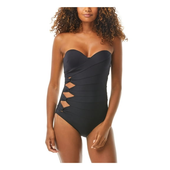 CARMEN MARC VALVO SWIMWEAR Women's Black Stretch Lined Cutout Moderate Coverage Sweetheart Molded Cup One Piece Swimsuit 6