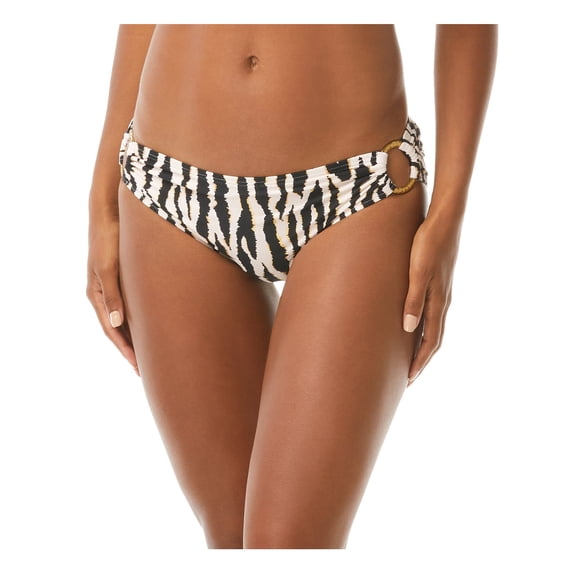 CARMEN MARC VALVO Women's Ivory Printed Stretch Ring-Side Lined Moderate Coverage Shirred Bikini Swimsuit Bottom M