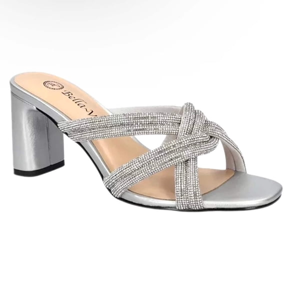 Bella Vita Womens Carmen Rhinestone Metallic Block Heel Dress Sandals Shoe