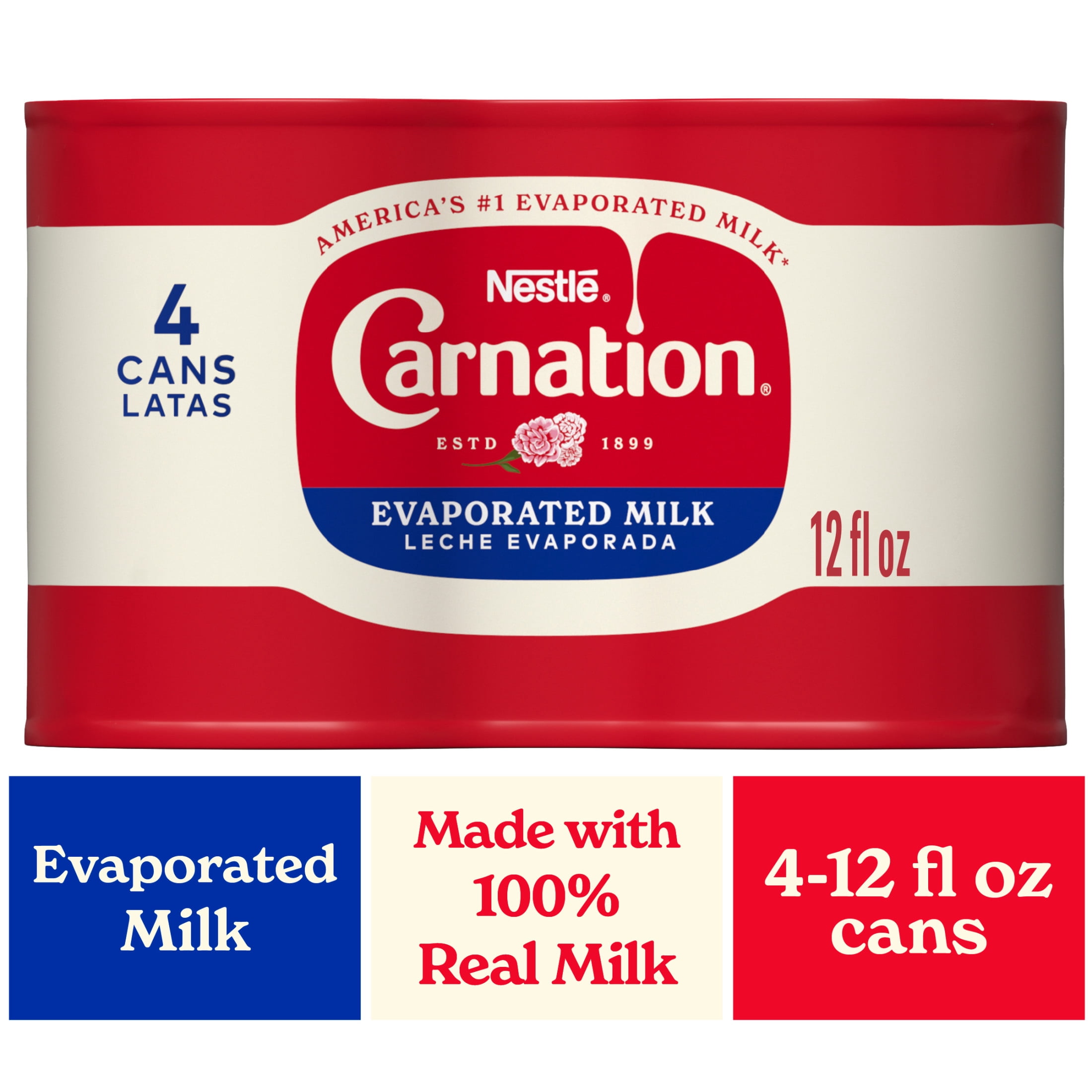 Nestlé Carnation Evaporated Milk Canned, Vitamin D Added, 4PK 12 fl oz