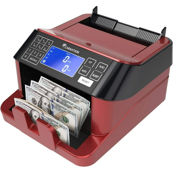 CARNATION USA Cash Counter with Counterfeit Bill Detection - UV, Infrared, Magnetic, Metallic Thread, and Size Detection