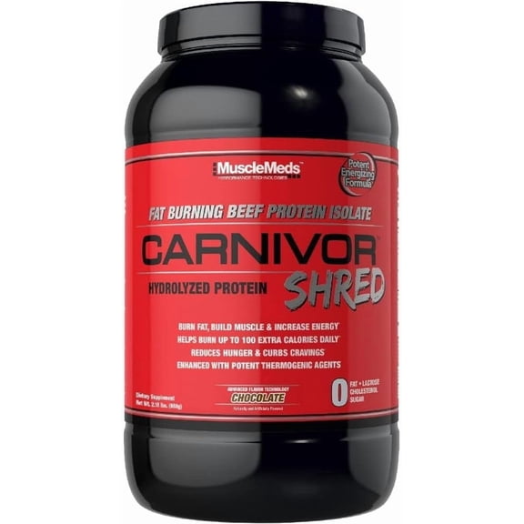 MuscleMeds Carnivor Shred Fat Burning Hydrolized Beef Protein Isolate, 0 Lactose, 0 Sugar, 0 Fat, Chocolate, 2.18 lbs