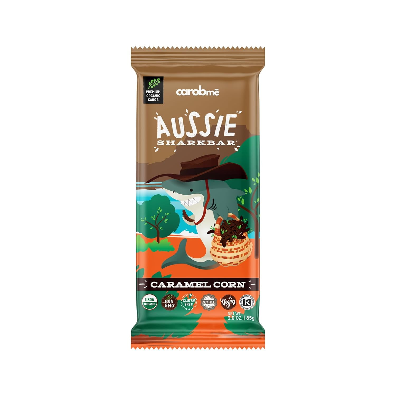 CAROBME ORGANIC CARAMEL CORN CAROB BAR Vegan Soy Gluten Caffeine