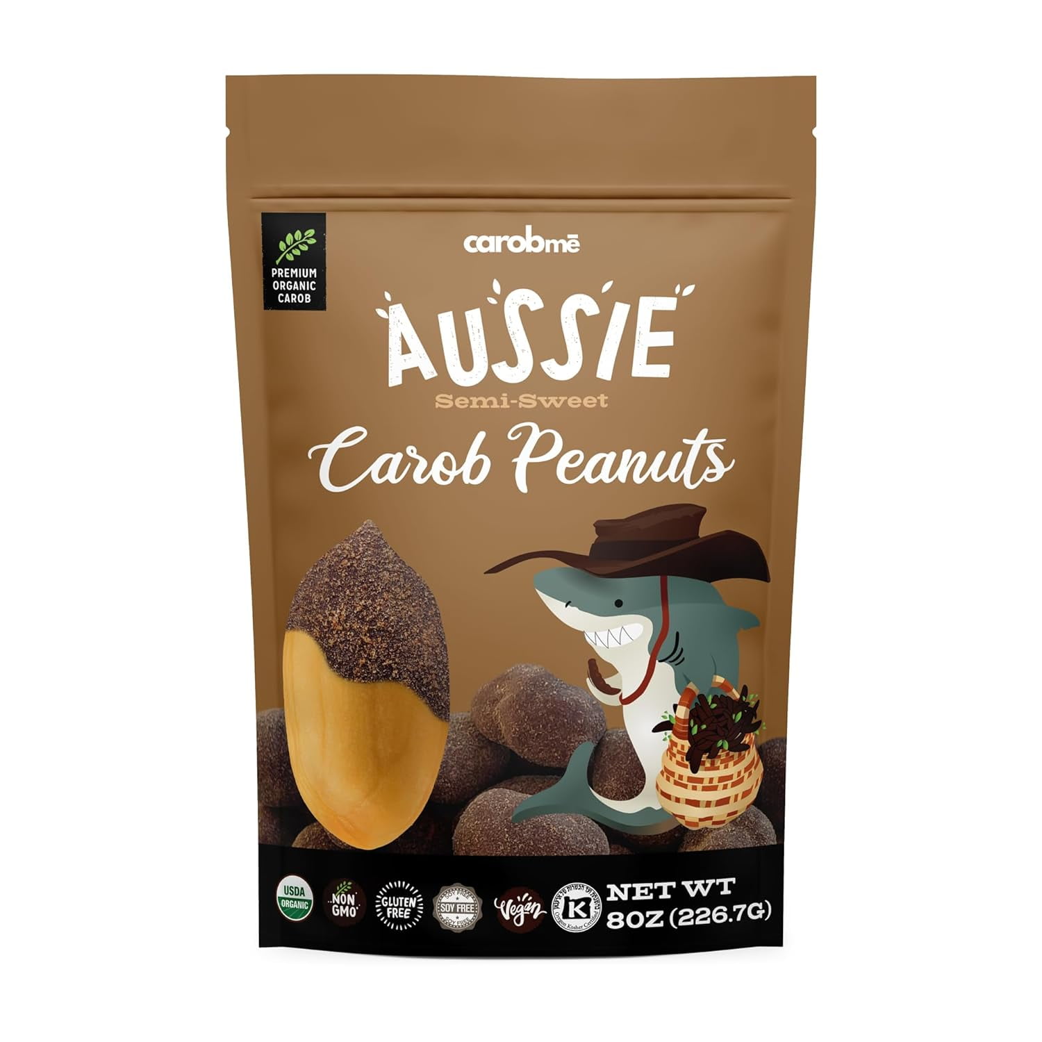 CAROBME Organic Carob Covered 8oz.,Vegan Soy Gluten, Caffeine