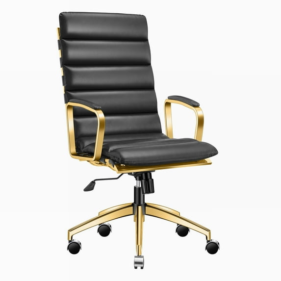 CAROCC High Back Executive Office Chair with Armrest Adjustable Swivel Chair in Durable Vegan Leather Modern Gold Office Chair Ergonomic Desk Chair for Extra Back & Lumbar Support
