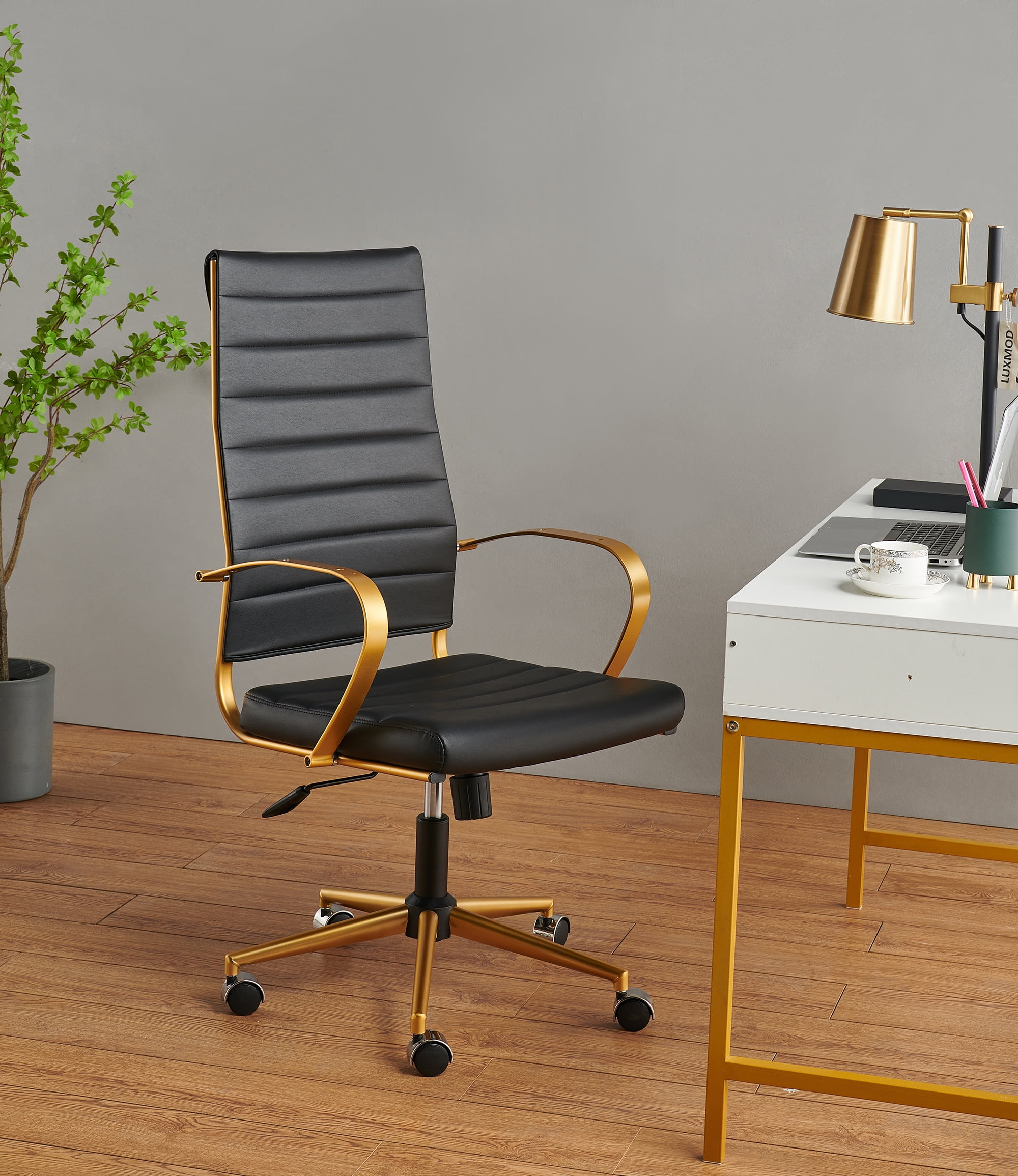 CAROCC High Back Executive Office Chair with Armrest Adjustable Swivel Chair in Durable Vegan Leather Modern Office Chair Ergonomic Desk Chair for Extra Back & Lumbar Support