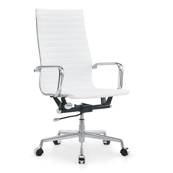 CAROCC High Back Office Chair with back support, White Swivel Desk Chair in Durable Vegan Leather, Ergonomic Office Chair for Lumbar Support