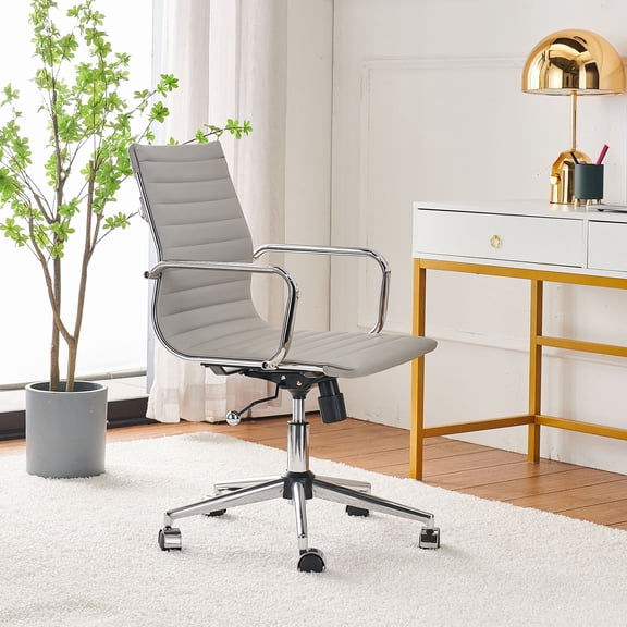 CAROCC Mid Back Home Office Desk Chair Task Chair with Armrest Swivel Chair in Durable Vegan Leather Ergonomic Desk Chair for Extra Back & Lumbar Support Conference Room Chair