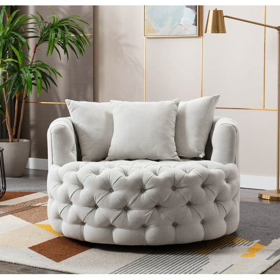 CAROCC Modern Akili Swivel Accent Chair Barrel Chair for Hotel Living Room Modern leisure Chair Beige Fabric