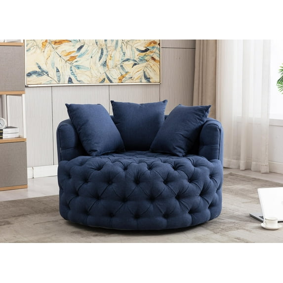 CAROCC Modern Akili Swivel Accent Chair Barrel Chair for Hotel Living Room Modern leisure Chair Navy Fabric