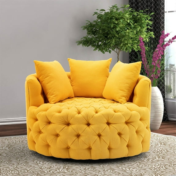 CAROCC Modern Akili Swivel Accent Chair Barrel Chair for Hotel Living Room Modern leisure Chair Yellow Fabric