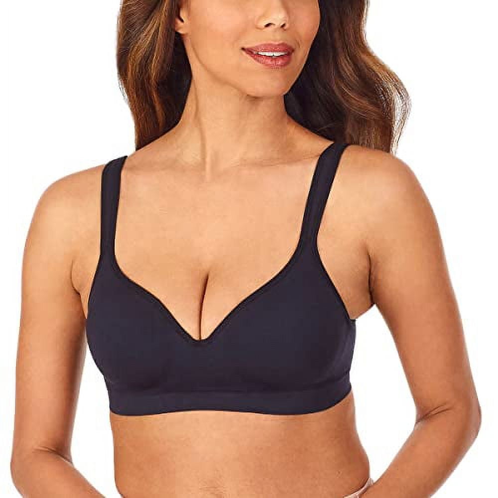 CAROLE HOCHMAN Seamless Comfort Bra Wire Free Molded Cups Comfort Straps (2  Pack) (Black/Moonlight, Large)