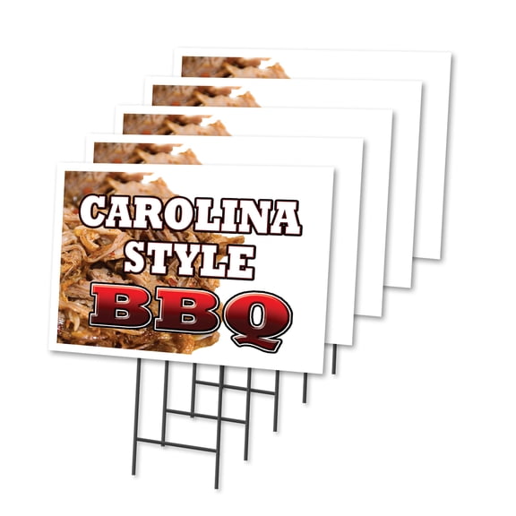 CAROLINA STYLE BBQ 5 Pack Of 18" x 24" Yard Sign & Stake | Advertise Your Business | Stake Included Image On Front Only | Made in The USA