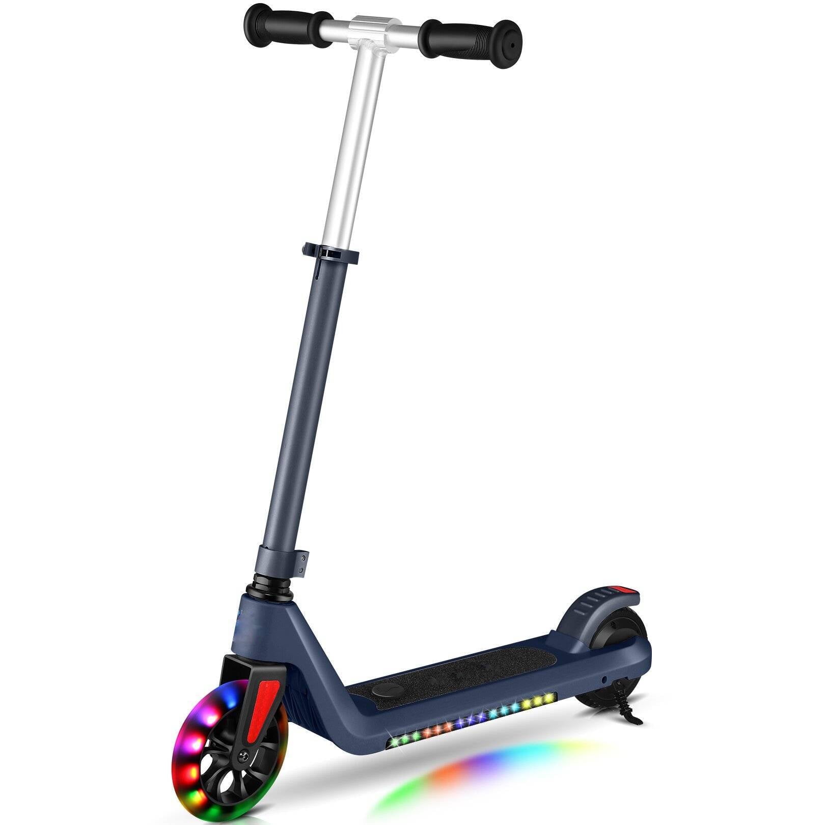 CAROMA Electric Scooter for Kids Ages 6-12, up to 120 lbs, Up to 6 mph, 120W 22V Power Motor, Unique 7 Color Pedal Light, 5" E-Scooter for Kids Boys Girls Blue