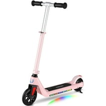 CAROMA Electric Scooter for Kids Ages 6-12, up to 120 lbs, Up to 6 mph, 120W 22V Power Motor, Unique 7 Color Pedal Light, 5" E-Scooter for Kids Boys Girls Pink