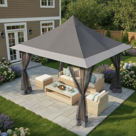 HOTEEL 12x12 Pop Up Gazebo Outdoor Gazebo Portable Canopy with Mosquito Netting Patio Tent Backyard Canopy with 3 Adjustable Height, Gray