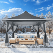 HOTEEL 12x12 Pop Up Gazebo Outdoor Gazebo Portable Canopy with Mosquito Netting Patio Tent Backyard Canopy with 2 Tiered Vented Top 3 Adjustable Height, Khaki