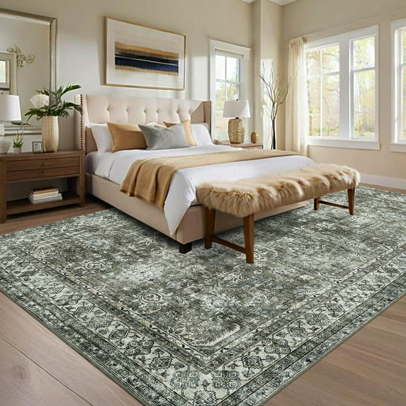 CAROMIO 10' x 13' Area Rug for Living Room Boho Vintage Indoor Rug with Non Slip Backing, Green
