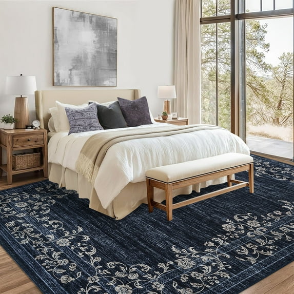 CAROMIO 10' x 13' Area Rug for Living Room Border Vintage Indoor Rug with Non Slip Backing, Navy