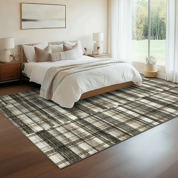 CAROMIO 10' x 13' Area Rug for Living Room Geometric Carpet Non Slip Throw Rug Plaid Pattern Bedroom Rug, Beige Brown