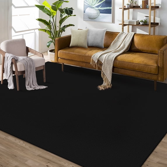 CAROMIO 10' x 13' Area Rug for Living Room Solid Textured Vintage Rug Non Slip Throw Rugs Bedroom Rug, Black