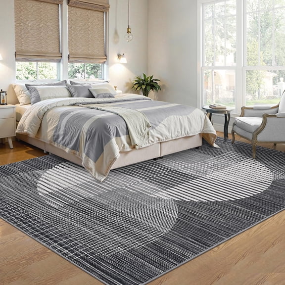 CAROMIO 10' x 13' Modern Rugs for Living Room Soft Geometric Area Rug Non Slip Stain Resistant Carpet, Black