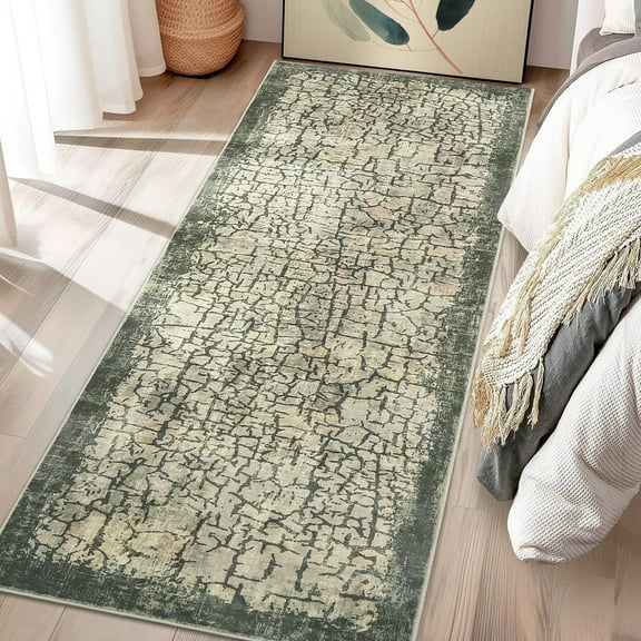 CAROMIO 2' x 6' Area Rug for Living Room Abstract Fading Design Vintage Rug Non Slip Throw Rugs Bedroom Rug, Green