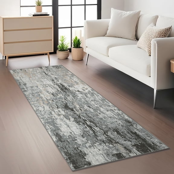 CAROMIO 2' x 6' Gray Area Rug for Living Room Abstract Pattern Non-slip Polyester Indoor Room Decor Rug