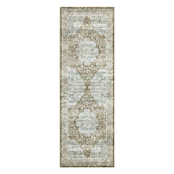 CAROMIO 2' x 6' Runner for Hallway Boho Vintage Rug Non Slip Throw Rugs Floral Bedroom Rug, Khaki