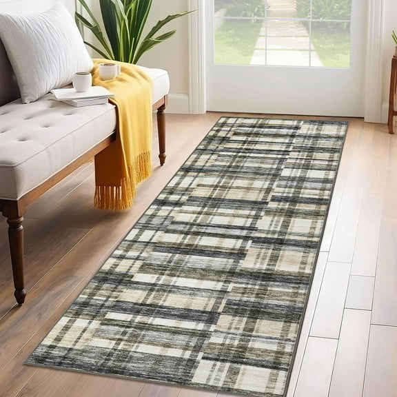 CAROMIO 2' x 6' Runner for Hallway Geometric Kitchen Mats Non Slip Throw Rug Plaid Pattern Enterway Rug, Blue