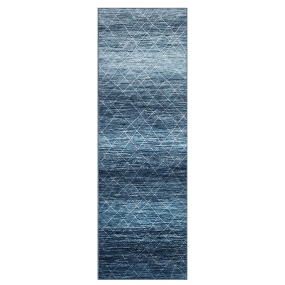 CAROMIO 2' x 6' Runner for Hallway Ombre Vintage Rug Non Slip Throw Rugs Geometrical Line Print Bedroom Rug, Blue