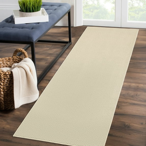CAROMIO 2' x 6' Runner for Hallway Solid Textured Vintage Rug Non Slip Throw Rugs Bedroom Rug, Cream