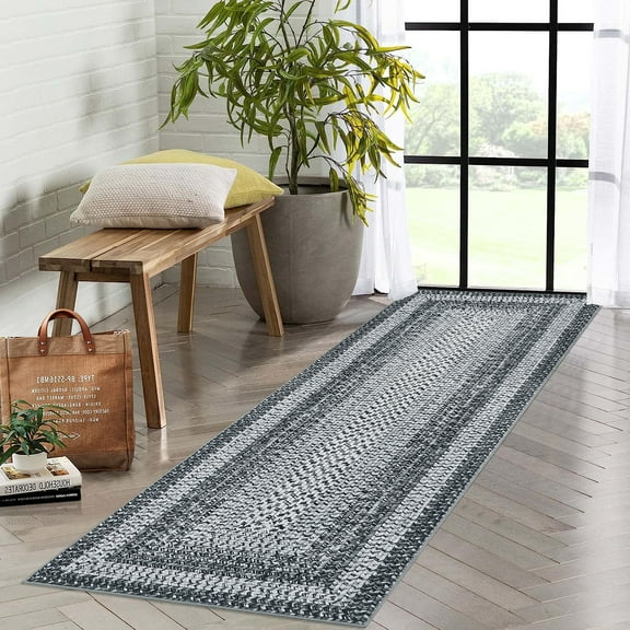 CAROMIO 2' x 8' Runner for Bedroom Imitation Braided Pattern Soft Geometric Living Room Carpet, Gray