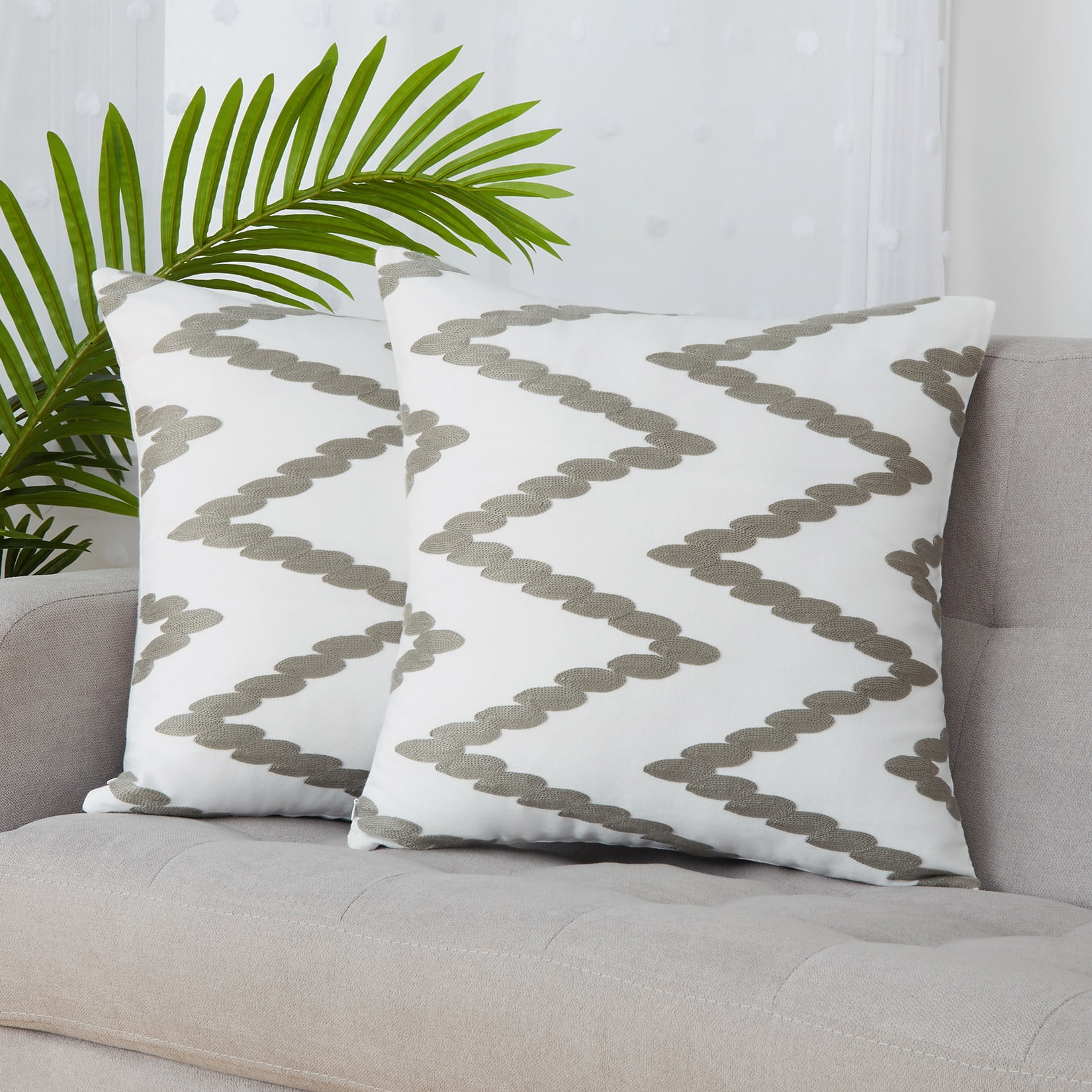 CAROMIO 20 x 20 Embroidered Wave Lines Throw Pillow Covers Modern Square Pillowcases for Couch Sofa Car Set of 2 Gray Walmart