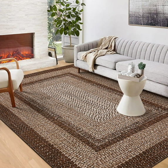 CAROMIO 4' x 6' Modern Rugs for Living Room Imitation Braided Pattern Soft Carpet, Brown