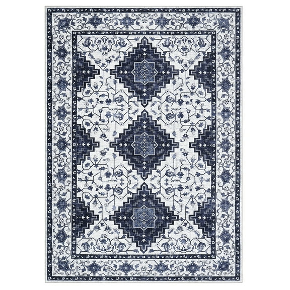 CAROMIO 5' x 7' Area Rug for Living Room Boho Vintage Rug Non Slip Throw Rugs Floral Bedroom Rug, Blue