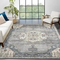 CAROMIO 5' x 7' Area Rug for Living Room Boho Vintage Rug Non Slip Throw Rugs Floral Bedroom Rug, Blue