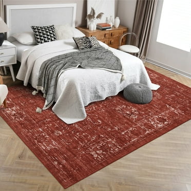 CAROMIO 5' x 7' Area Rug for Living Room Boho Vintage Rug Non Slip Throw Rugs Floral Bedroom Rug, Red