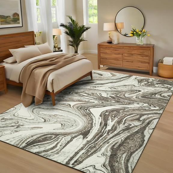 CAROMIO 5' x 7' Brown Area Rug for Living Room Abstract Pattern Non-slip Polyester Indoor Room Decor Rug