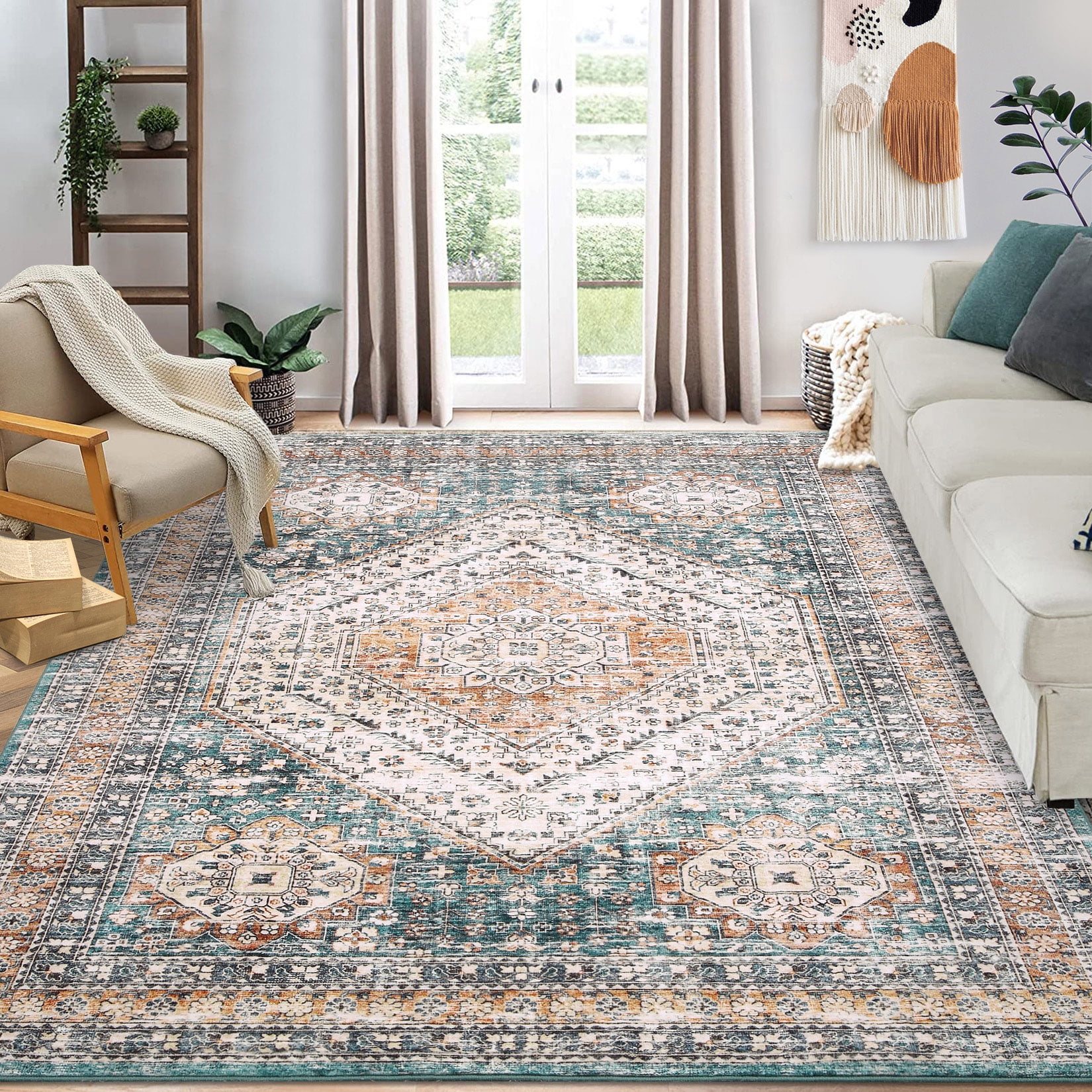 CAROMIO 5' x 7' Green Classic Persian Rug Washable Oriental Design ...