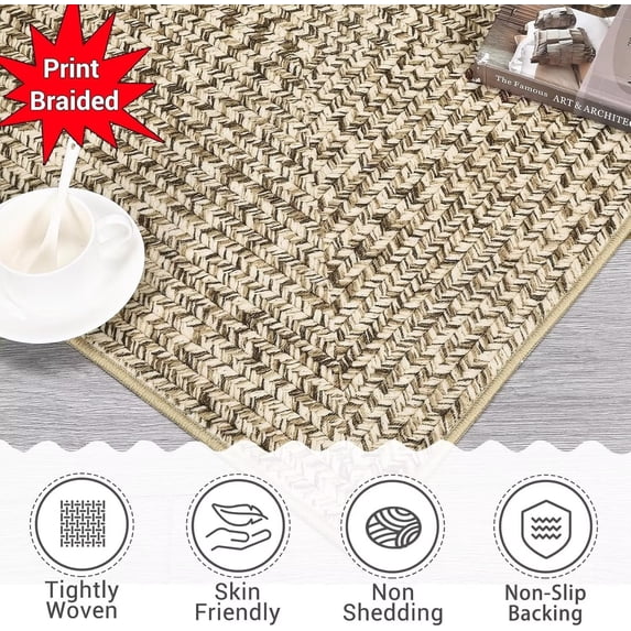CAROMIO 5' x 7' Modern Rugs for Bedroom Imitation Braided Pattern Soft Carpet, Beige